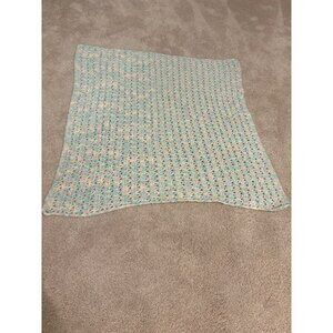 Handmade Pastel Crochet Baby Blanket‎ Multicolored Yarn Approx 29”x30” Soft Cozy